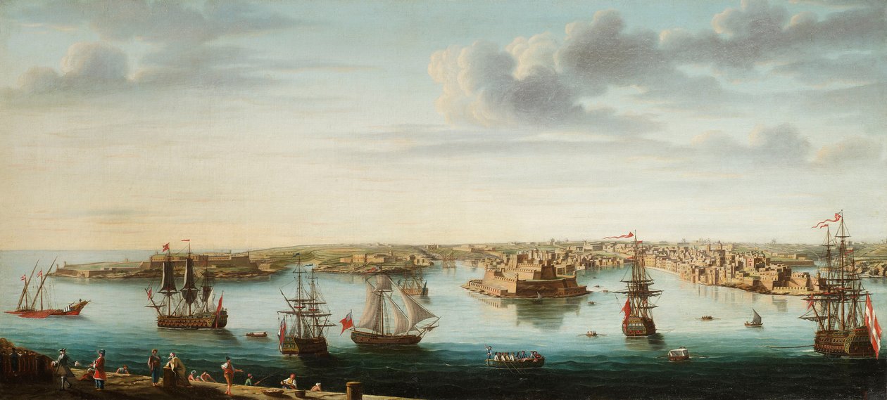 Jeden ze souboru sedmi pohledů na Vallettu, Maltu a její okolí, c.1753 od Alberto Pullicino