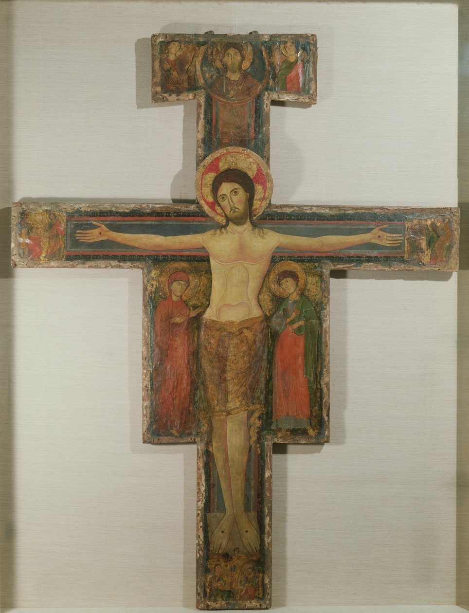 Ukřižování s Pannou Marií a svatým Janem, konec 12. století (tempera na plátně položeném na desce) od Alberto Sotio