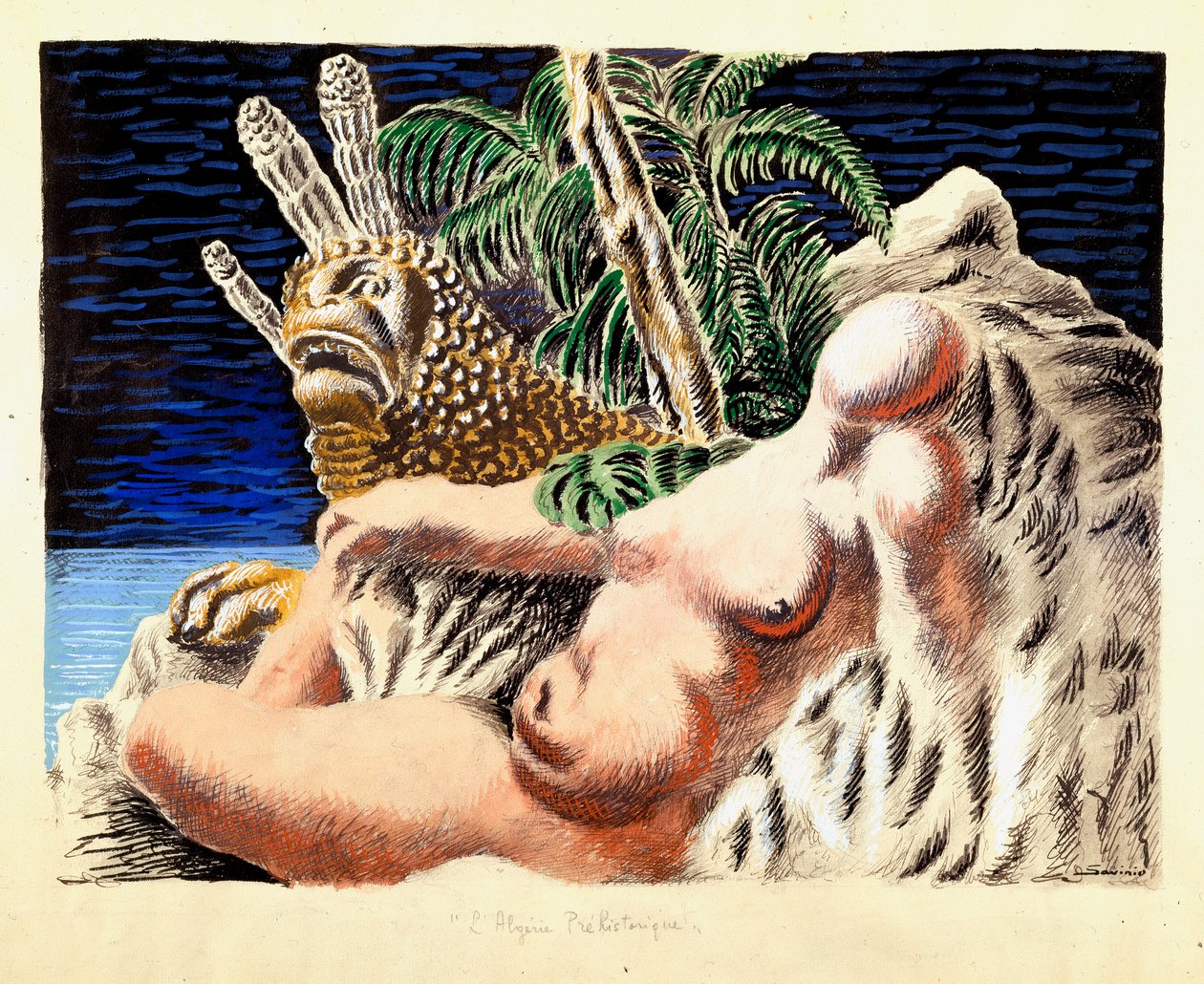 Prehistorické Alžírsko Allegorie. Obraz Alberta Savinia (Andrea de Chirico) od Alberto (1891 1952) Savinio