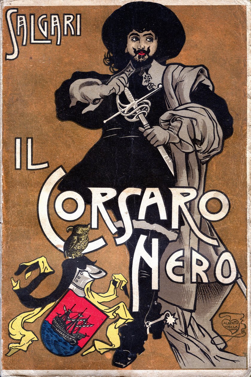 Obálka románu Černý vojín Il Corsaro Nero od Emilia Salgariho (1863 - 1911) od Alberto Della Valle