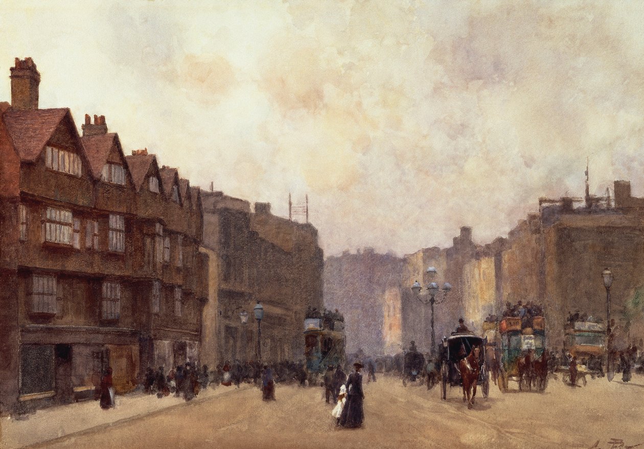 High Holborn, Londýn, Alberto Pisa (1864-1936), akvarel na papíře nalepený na kartonu, 32 4 x 45 7 cm od Alberto Pisa
