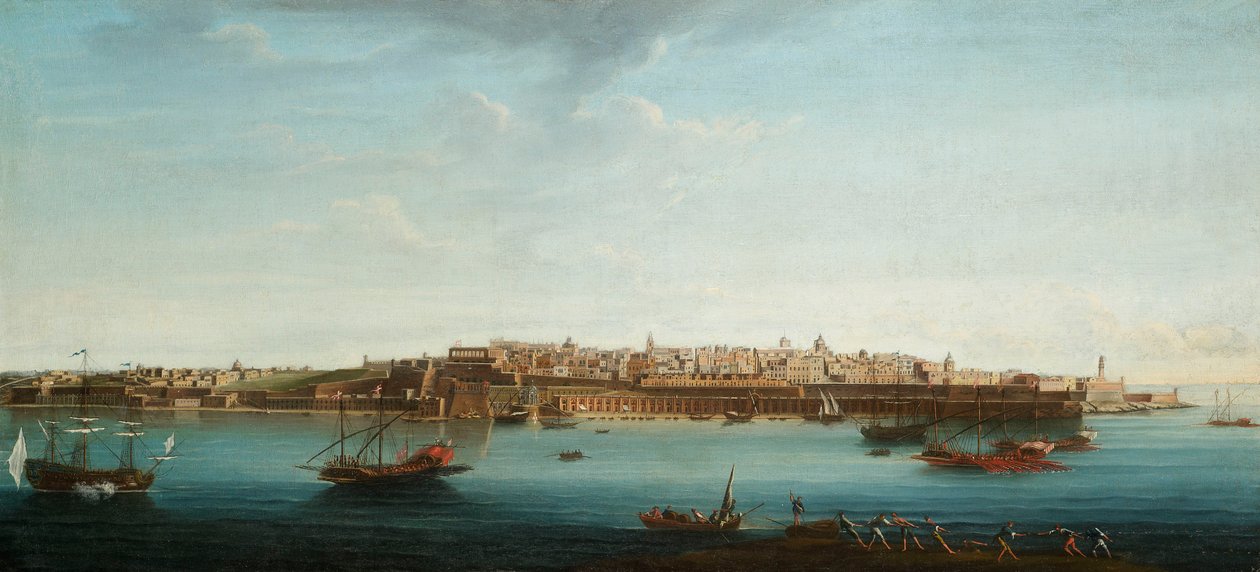 Jeden ze souboru sedmi pohledů na Vallettu, Maltu a její okolí, kolem roku 1753 (olej na plátně) od Alberto Pullicino