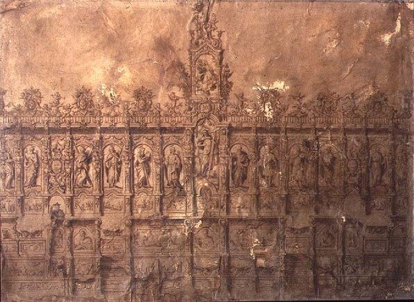 Design pro chórové stánky (pero a inkoust na papíře) od Alberto de or Joaquin de(1674 1724) Churriguera