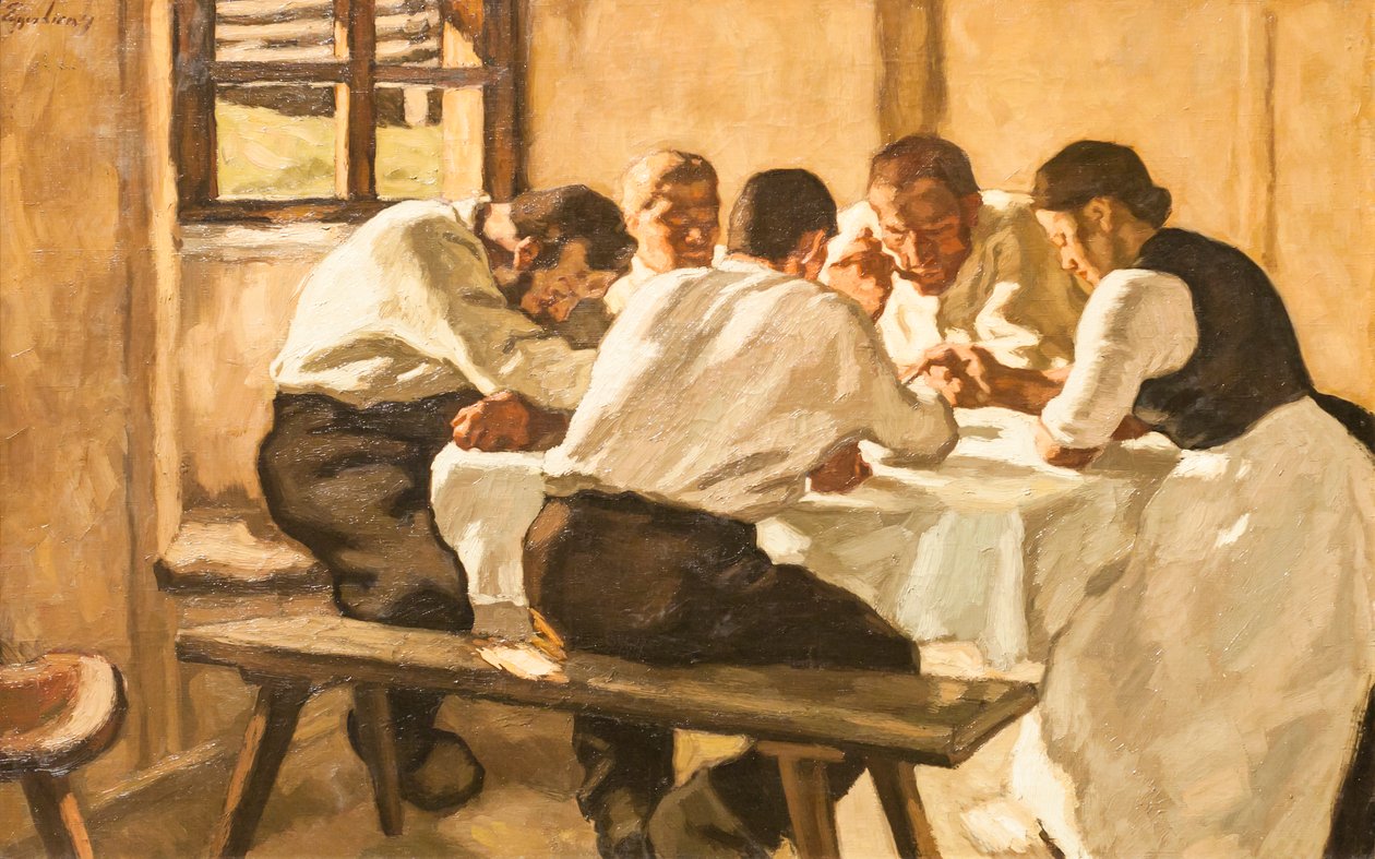 Oběd, kolem roku 1910 (olej na plátně) od Albin Egger Lienz