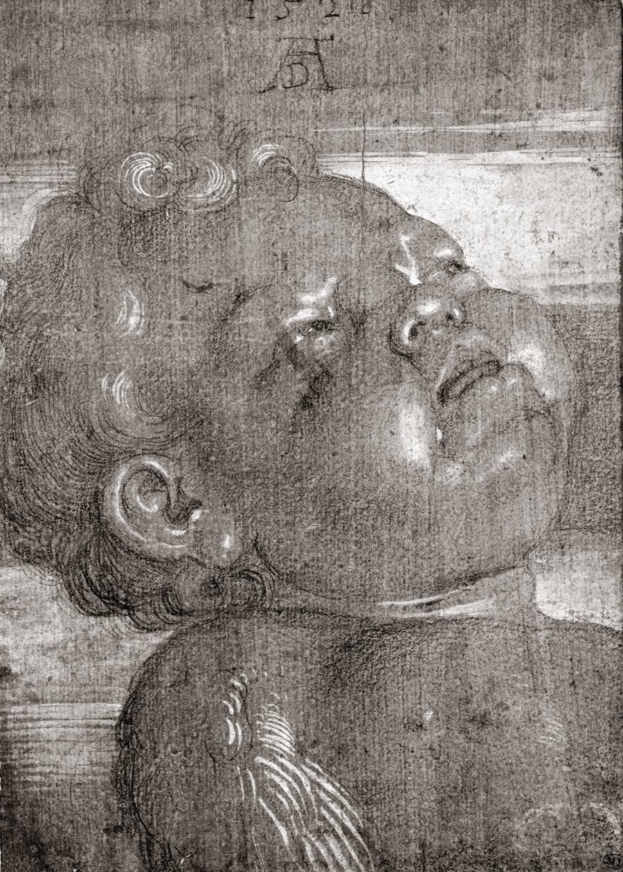 Plačící Cherubín, 1521 (grafit a kvaš na papíře) od Albrecht Dürer