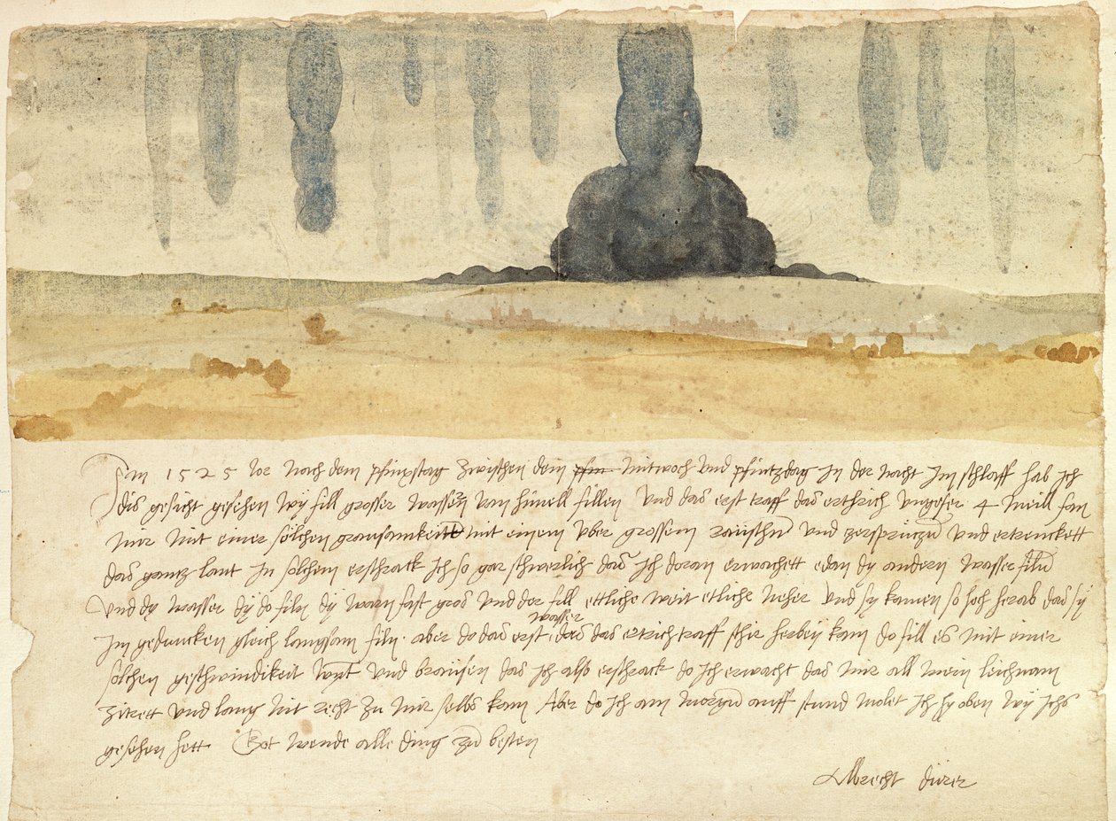 Krajina snů s textem, 1526 (pero a inkoust a wc na papíře) od Albrecht Dürer