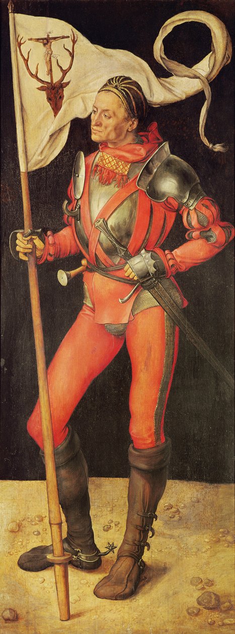 Lukas Paumgartner zobrazený jako svatý Eustace, pravý panel Paumgartnerova oltáře, cca 1500 (tempera na panelu) (viz také 495745) od Albrecht Dürer