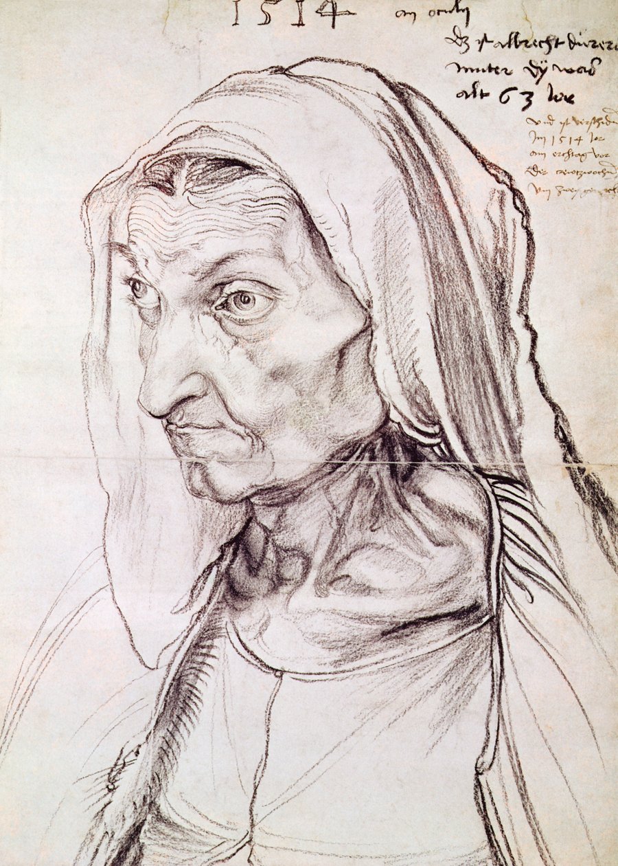 Portrét umělcovy matky, 1514 (uhl na papíře) od Albrecht Dürer
