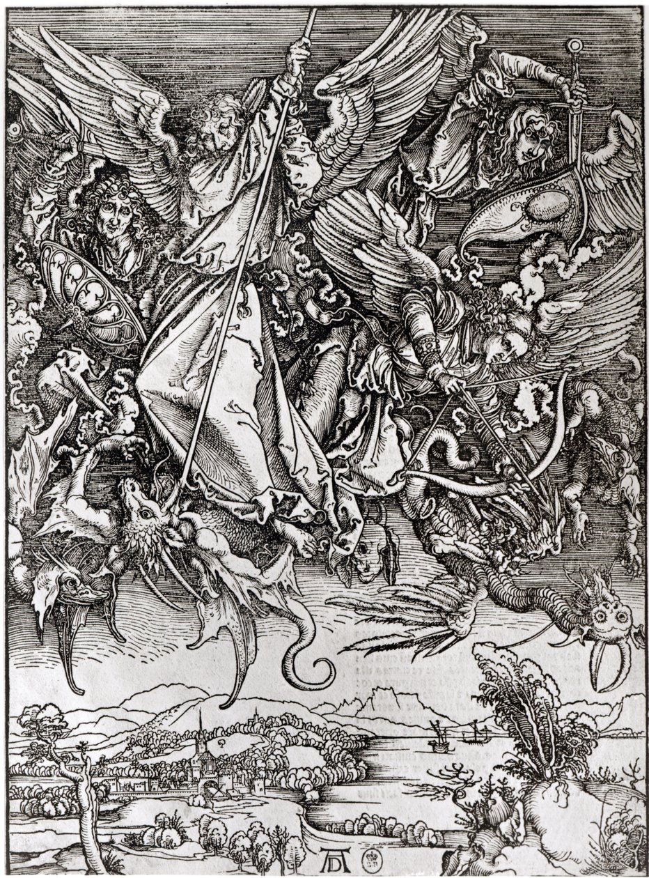 St. Michael and the Dragon, z latinského vydání, 1511 (xylograf) od Albrecht Dürer