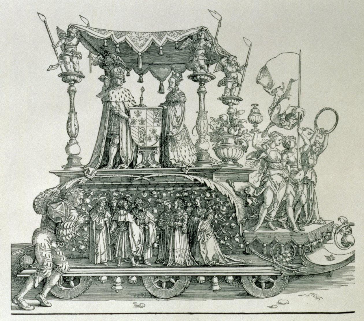 Burgundský sňatek aneb Triumfální průvod německého císaře Maxmiliána I. (1459-1519) zobrazující svatební vůz Maxmiliána a Marie Burgundské (1458-82) řízený postavou Vica od Albrecht Dürer
