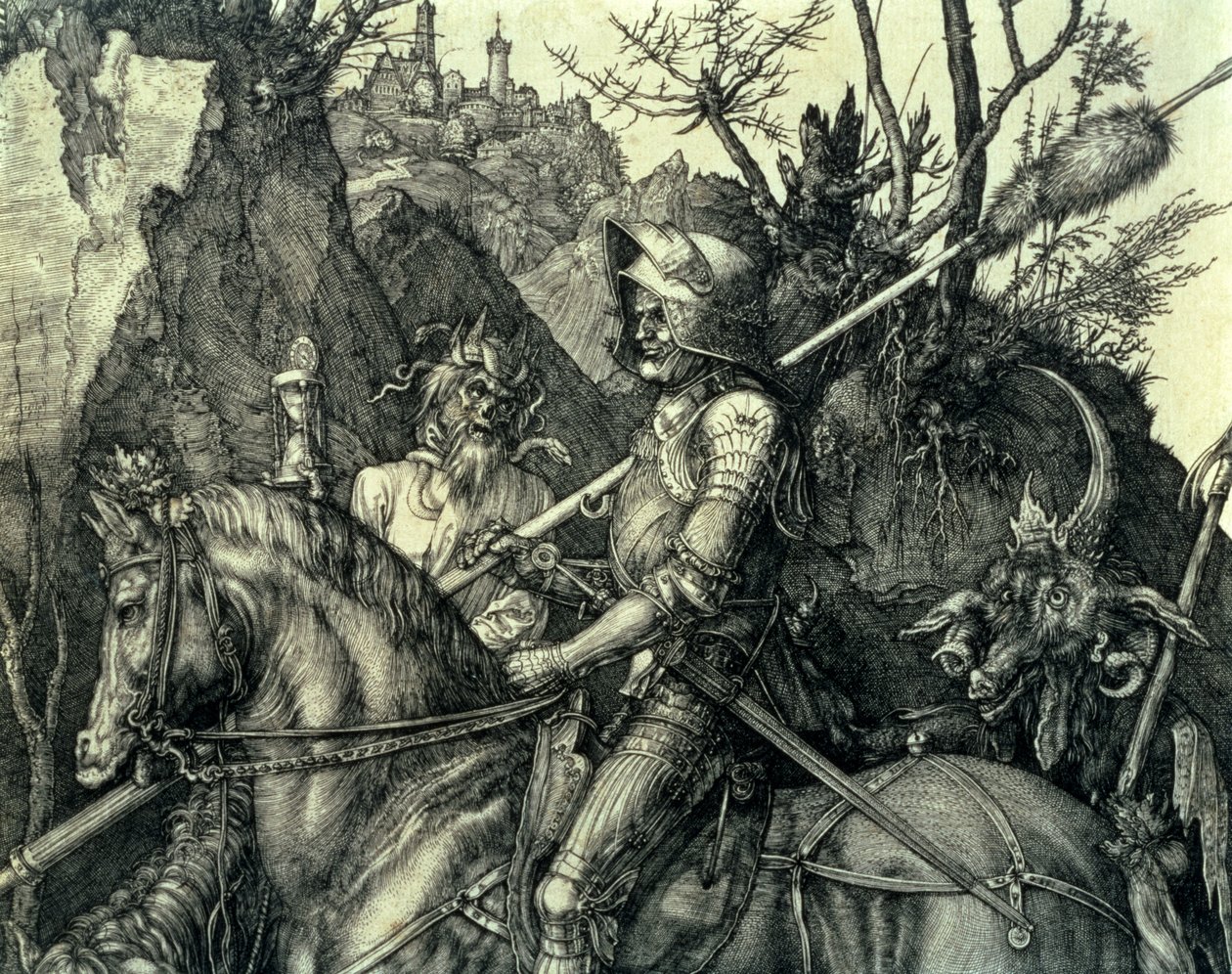 Rytíř, smrt a ďábel, 1513-14, detail od Albrecht Dürer