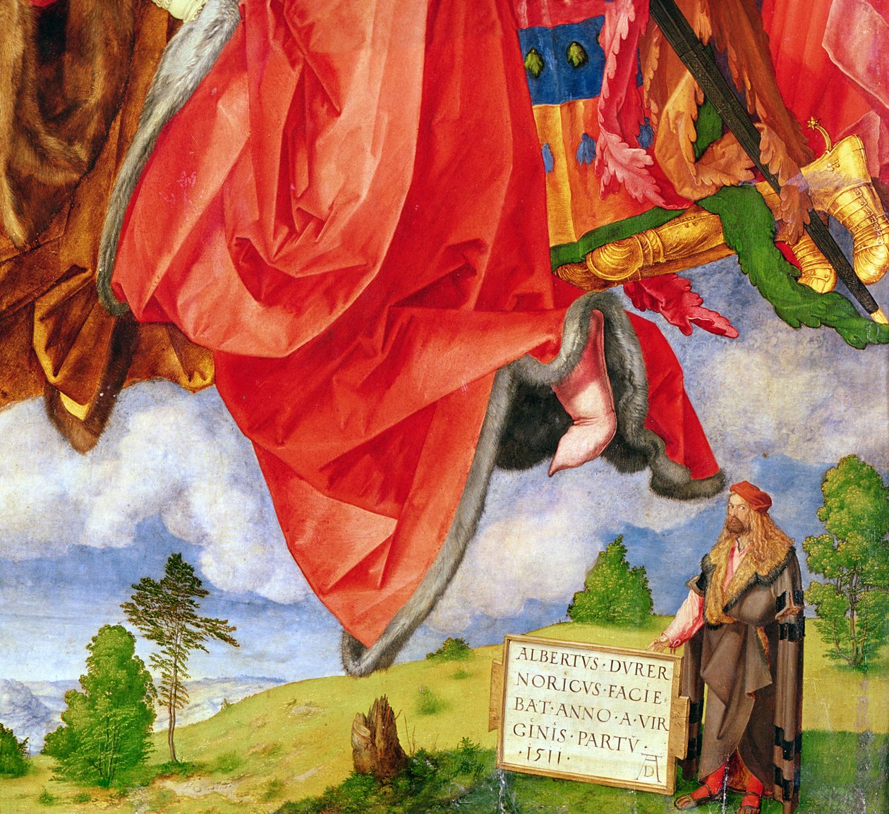 Landauerův oltář, Den všech svatých, detail zobrazující autoportrét, 1511 (detail 68677) od Albrecht Dürer