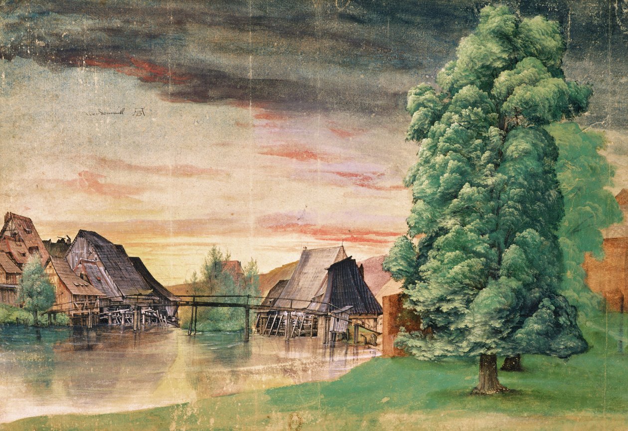 The Watermill, 1495-97 (pero a inkoust, kvaš a wc na papíře) od Albrecht Dürer