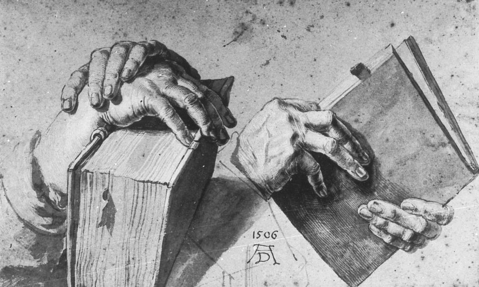 Dva páry rukou s knihou od Albrecht Dürer