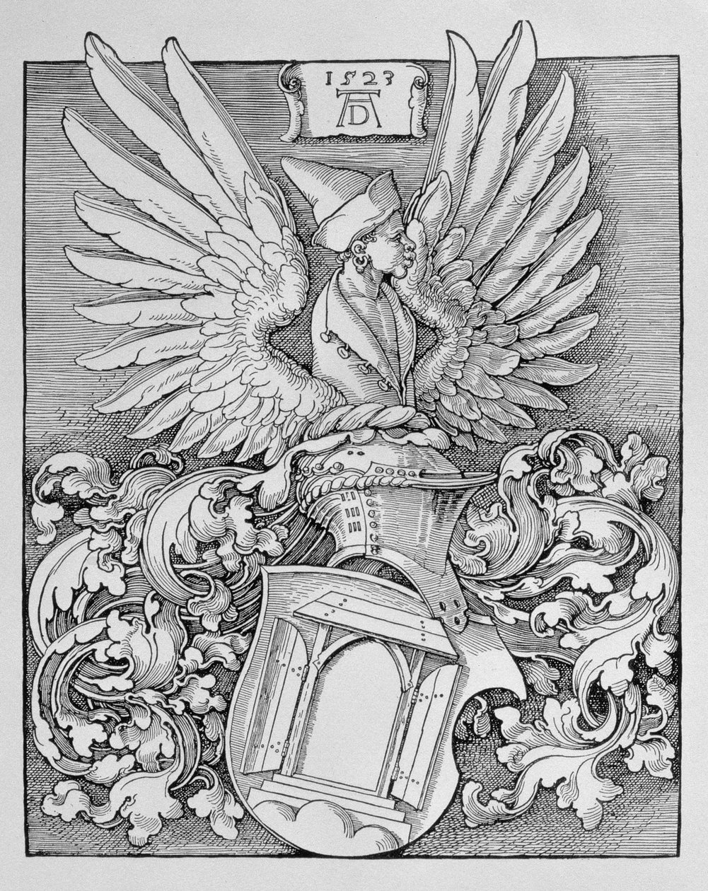 Erb rodiny Durerů s monogramem umělce a místem pro nápis, 1523 od Albrecht Dürer