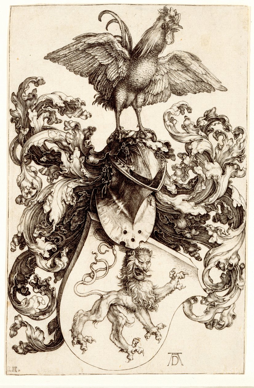 Erb se lvem a kohoutem, 1502-03 od Albrecht Dürer