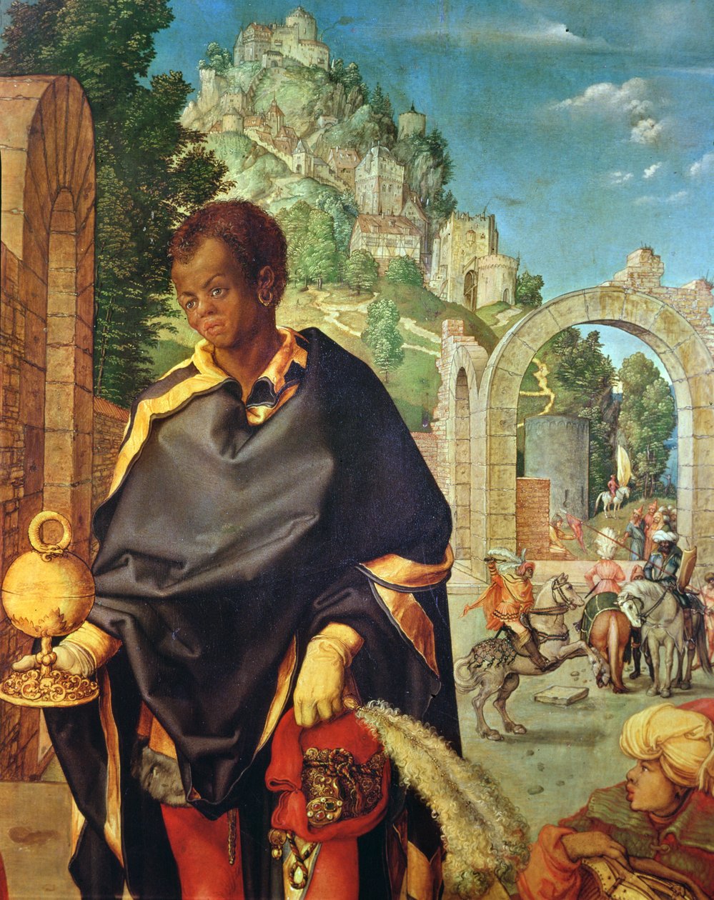 Detail Balthazara Klanění tří králů, 1504 olej na panelu od Albrecht Dürer