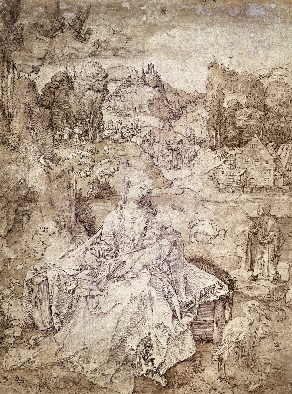 Panna Maria uprostřed krajiny, 1503 (pero a akvarel na papíře) od Albrecht Dürer
