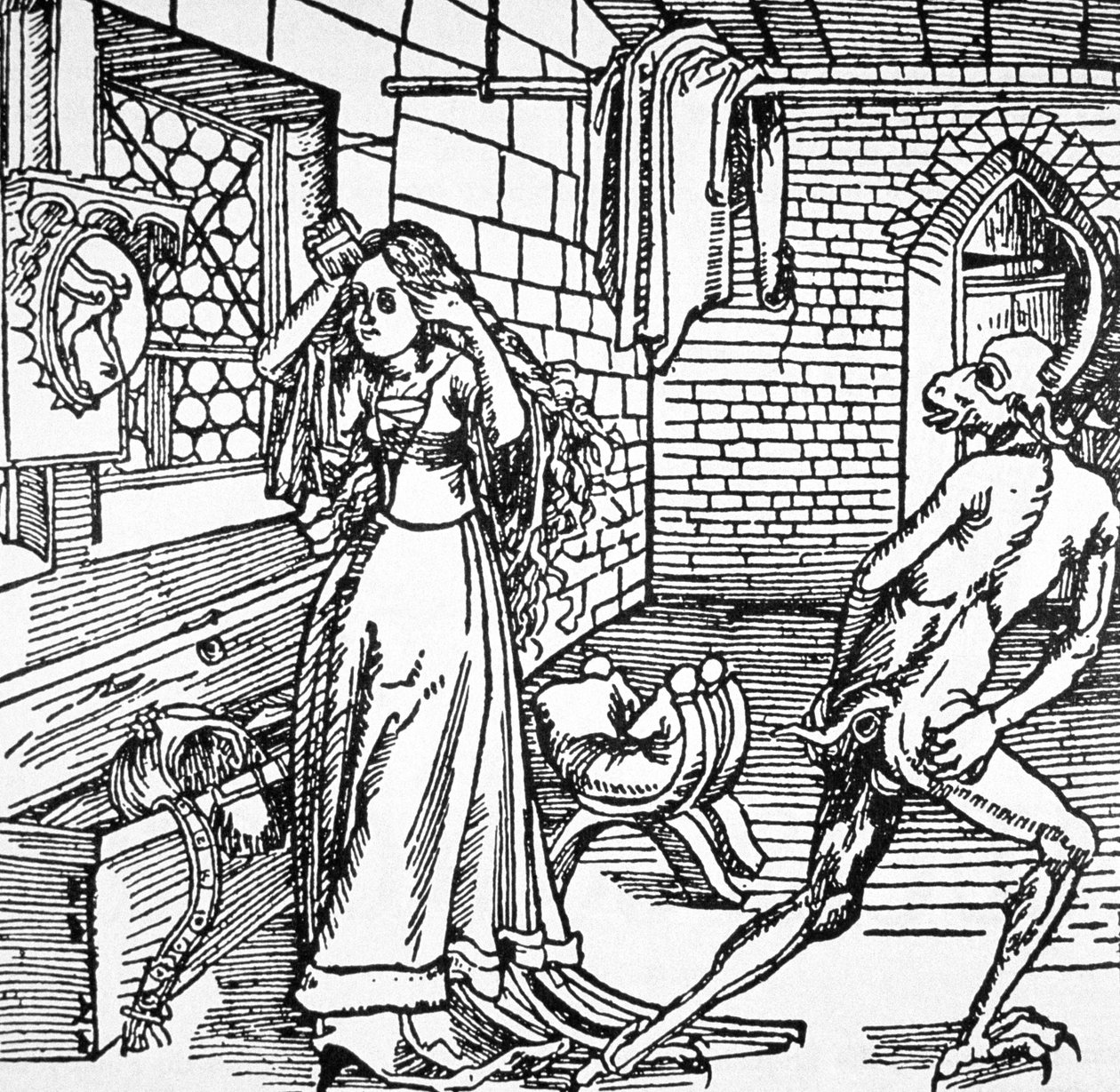 Ďábel a koketa, kopie ilustrace z „Der Ritter von Turm“, Augsburg 1498, použitá v „Historie magie“, vydané koncem 19. století (viz také 418916) od Albrecht Dürer