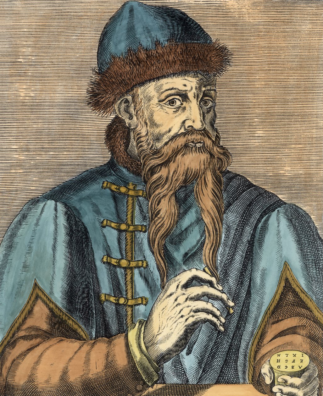 Portrét Johannese Gutenberga (asi 1400-68) (pozdější kolorování) od Albrecht Mentz