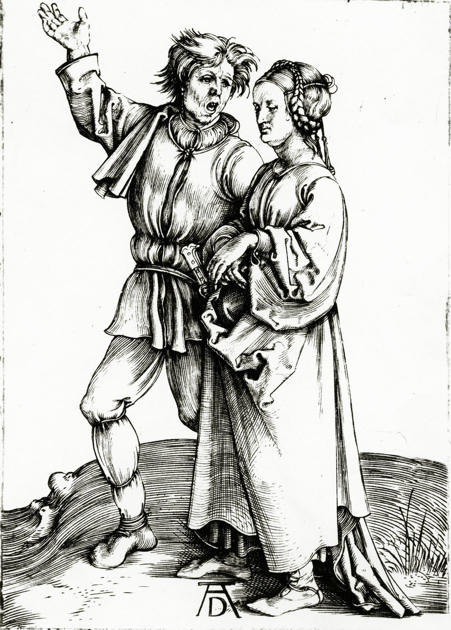 Rustikální pár, vyrytý Johannesem Wierixem, kolem roku 1565 (rytina) od Albrecht (after) Durer or Duerer