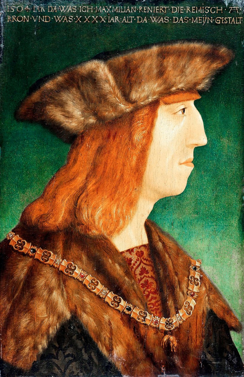 ""Portrét císaře Maxmiliána I. Habsburského (1459-1519), císaře Svaté říše římské"" Obraz z dílny Albrechta Durera (1471-1528), po roce 1504 - Olej na dřevě, 54,6x36,1 - Staatliche Museen, Berlín od Albrecht (follower of) Durer or Duerer