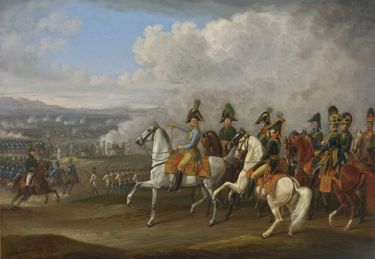 Generál von Bellegarde a jeho důstojníci v bitvě od Albrecht Adam