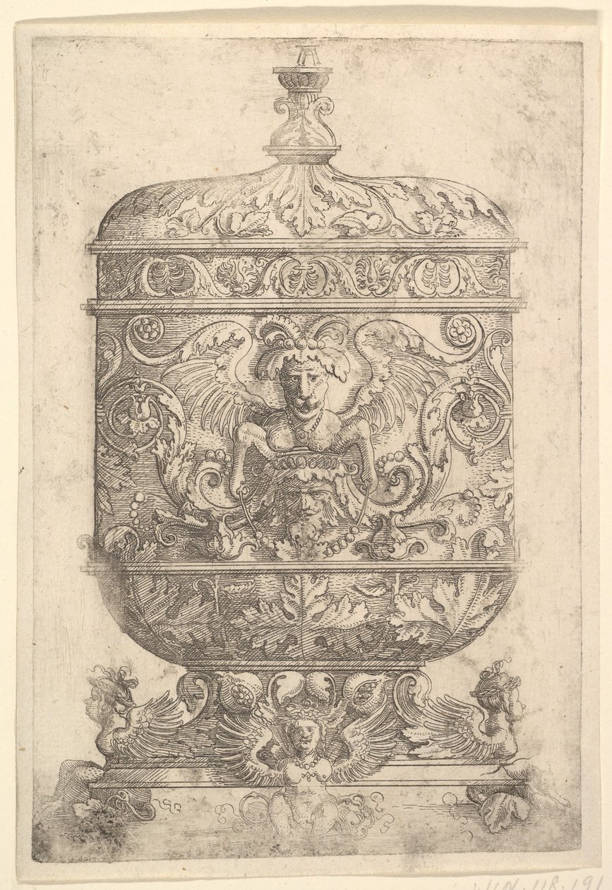 Krytý pohár s groteskami na bílém pozadí.n.d. od Albrecht Altdorfer