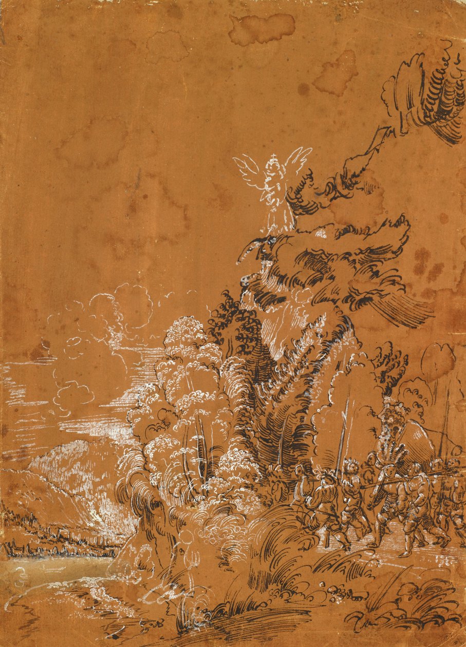 Lesní krajina s anděly a žoldáky od Albrecht Altdorfer
