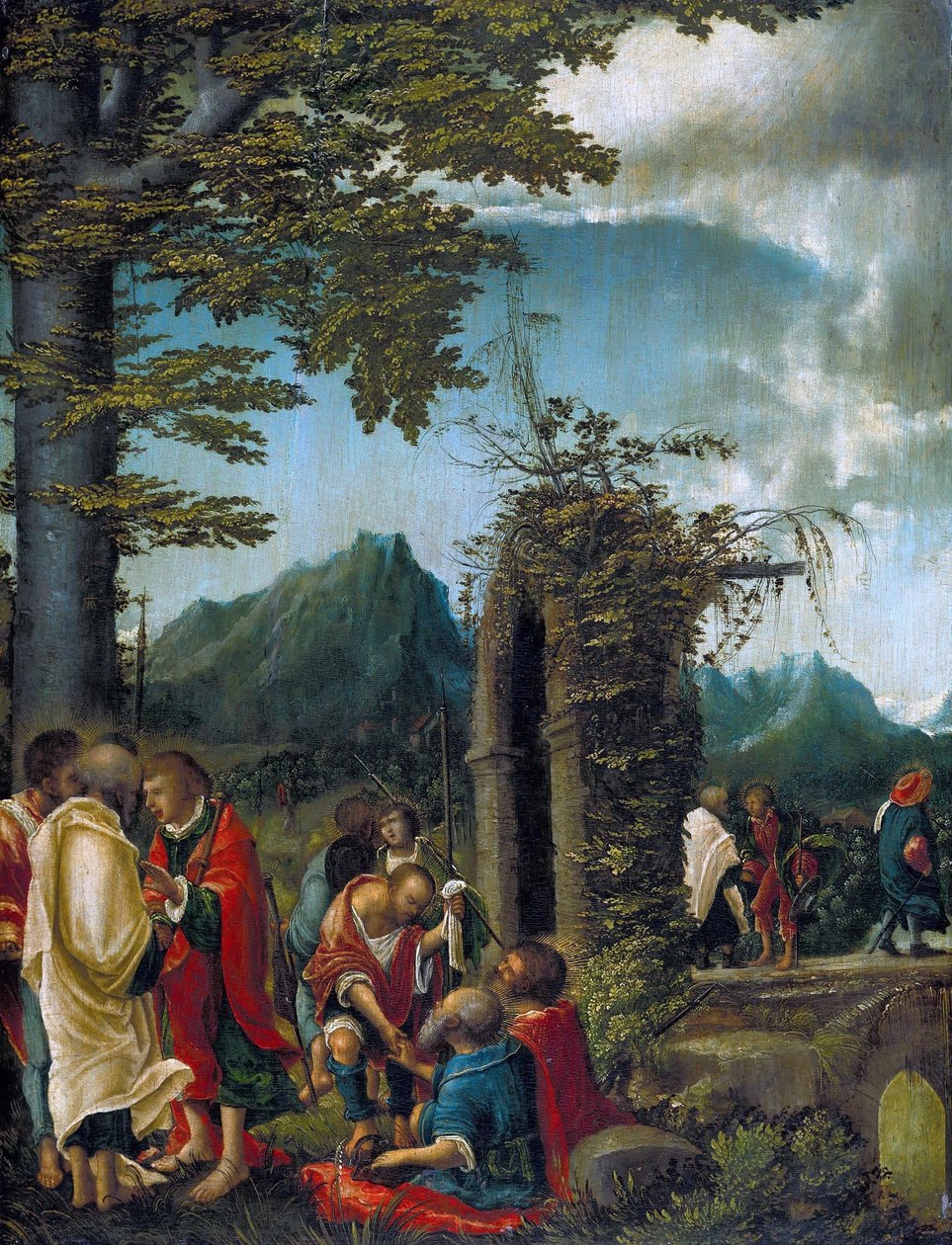 Německy: Der Abschied der Apostel in waldiger Landschaft Společenství apoštolů / Apoštolové v zalesněné krajině od Albrecht Altdorfer