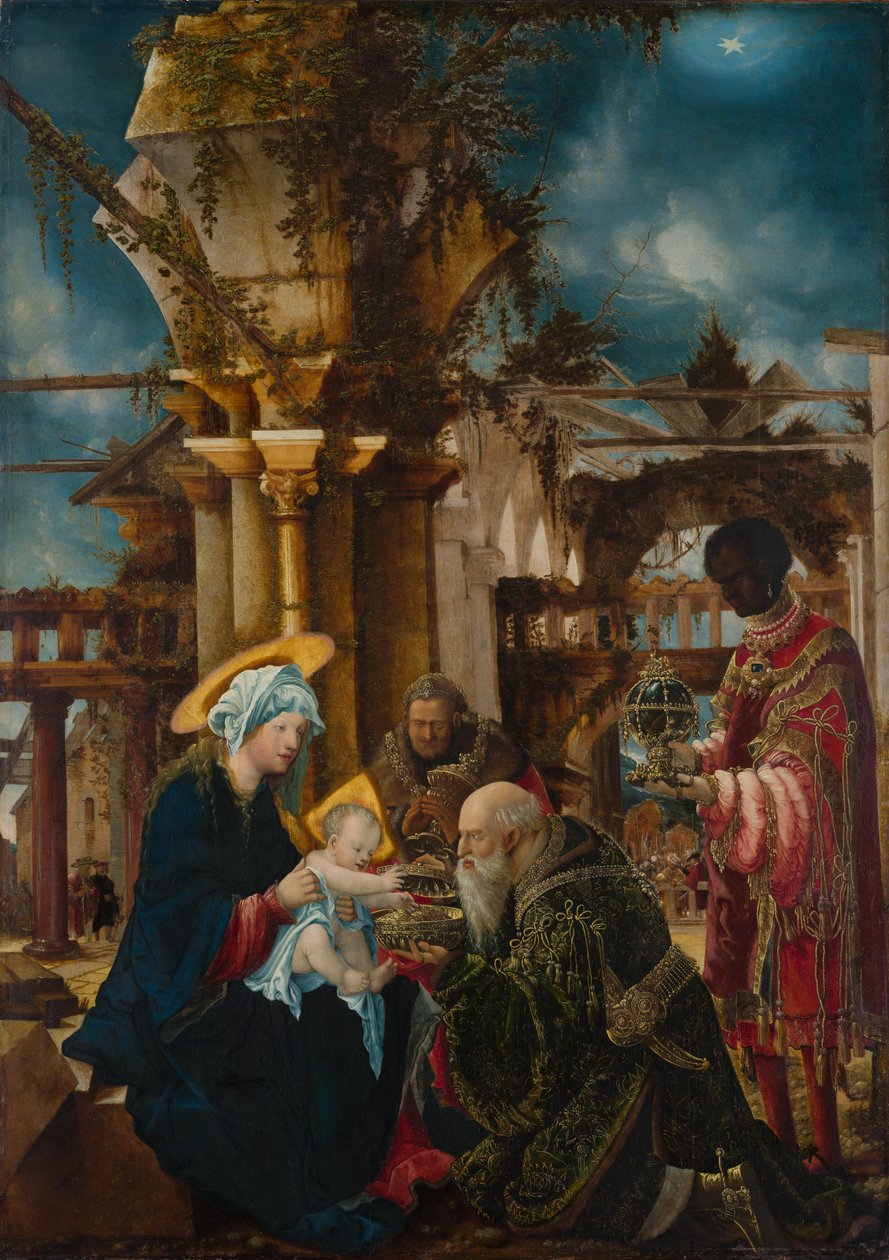 Klanění mudrců, asi 1530-35 (smíšená technika na lipovém dřevě) od Albrecht Altdorfer