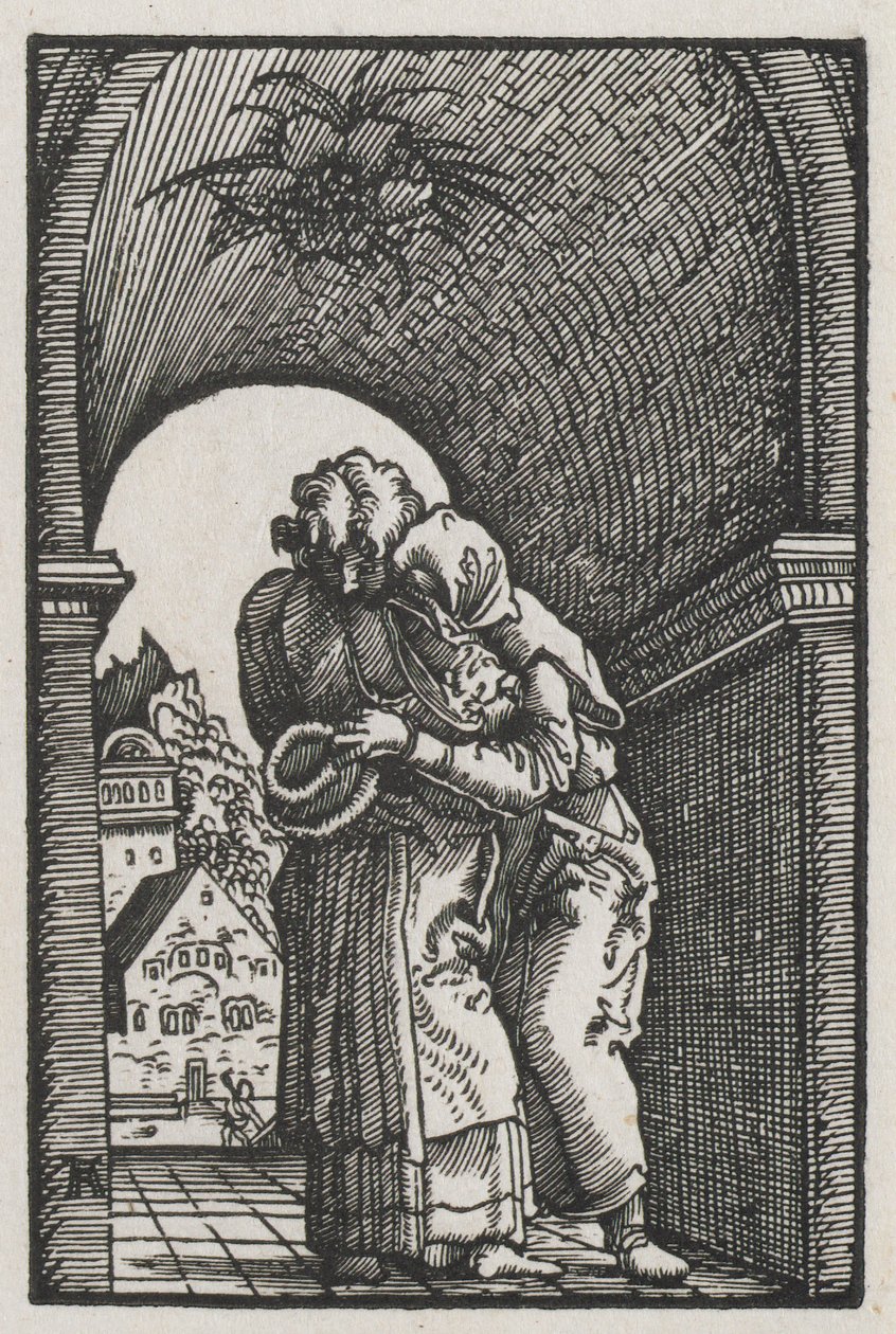 Pád a vykoupení člověka: Objetí Joachima a Anny u Zlaté brány od Albrecht Altdorfer