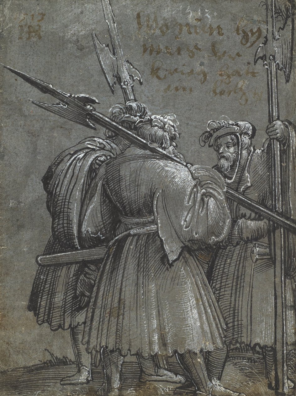 Tři noční hlídač, 1513 (kresba na modrošedém papíře) od Albrecht Altdorfer