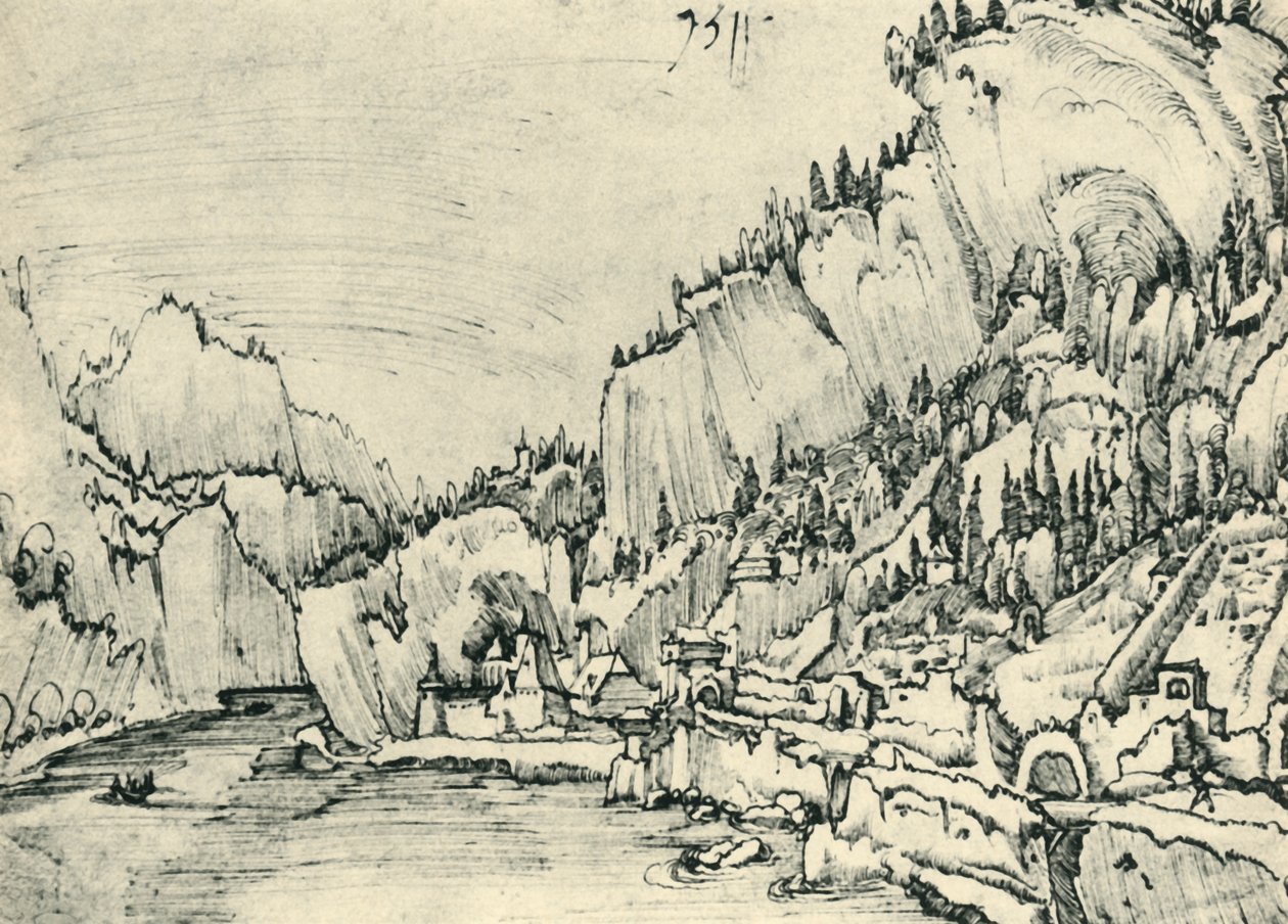 Pohled na Sarmingstein na Dunaji, 1511, 1943. od Albrecht Altdorfer