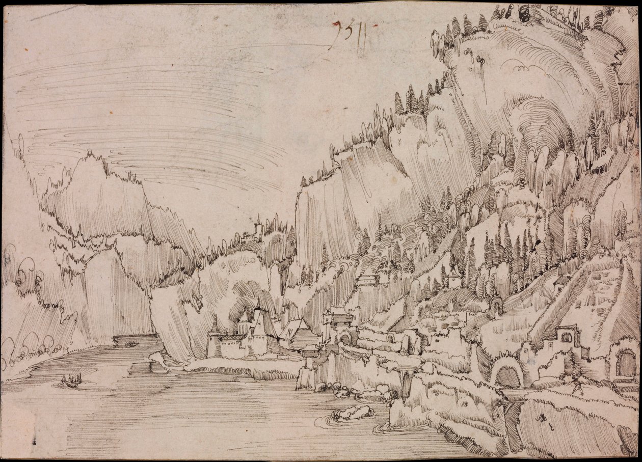 Pohled na Sarmingstein na Dunaji (Rakousko) - kresba Albrechta Altdorfera (cca 1480-1538) od Albrecht Altdorfer