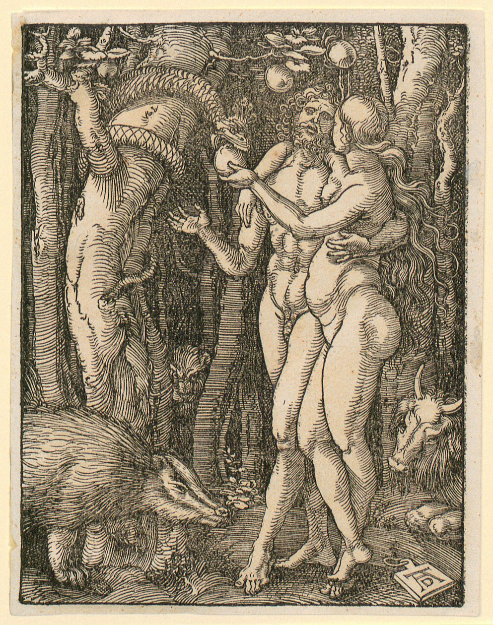Adam a Eva, list 2 ze souboru "Malé dřevořezové pašije" od Albrecht Dürer