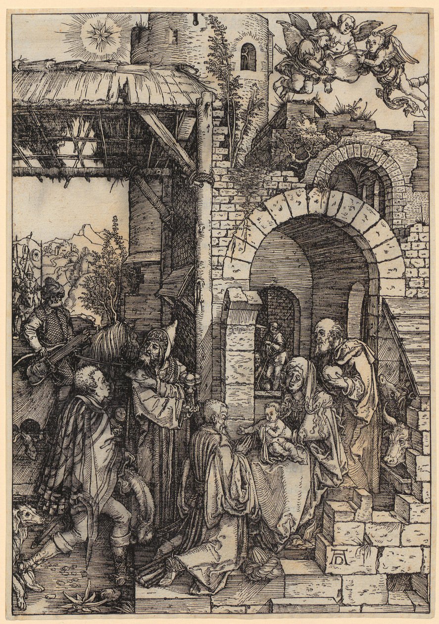 Klanění tří králů, list č. 12 ze série „Život Panny Marie“ od Albrecht Dürer