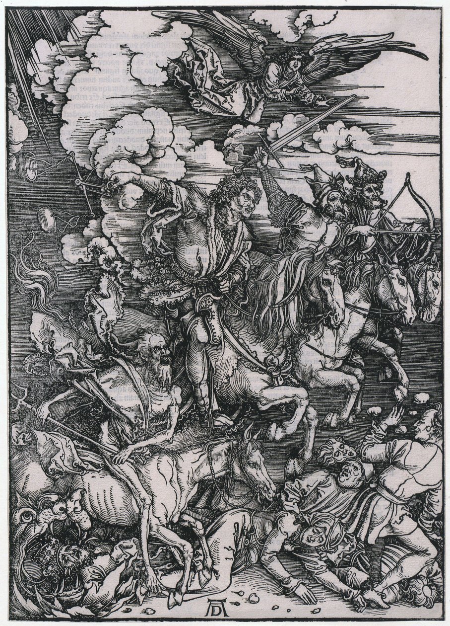 Apokalyptičtí jezdci, III. postava, list 5 ze série „Apokalypsa“ od Albrecht Dürer