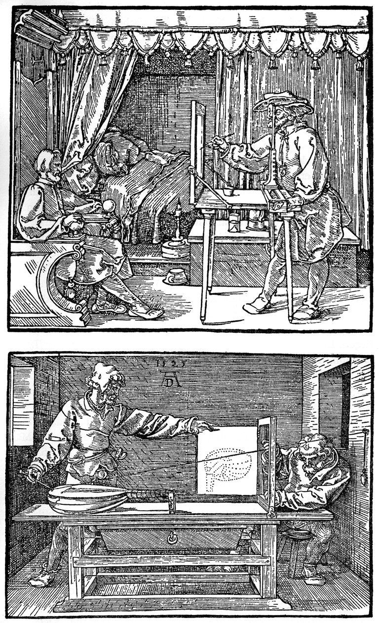 Přístroj pro převod trojrozměrných předmětů do dvourozměrných výkresů, 1525, 1936 od Albrecht Dürer