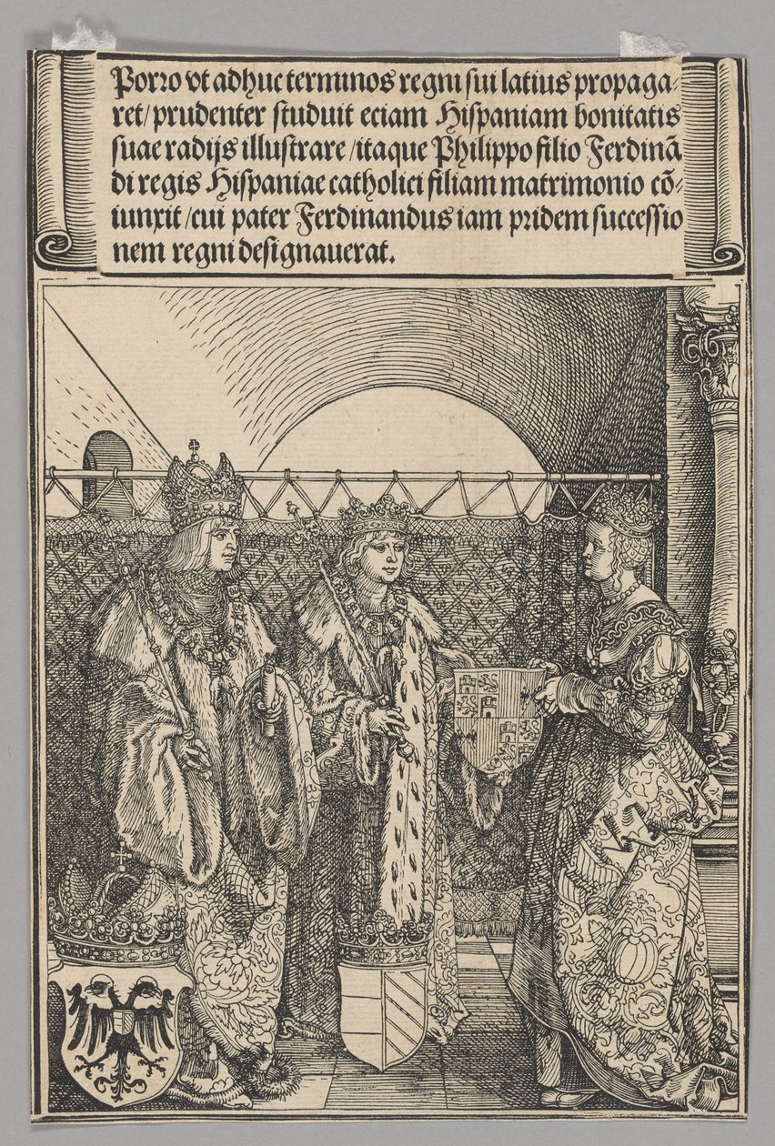 Zasnoubení Phillippa s Johannou, deska 15 z Historických výjevů ze života císaře Maxmiliána I. z Vítězného oblouku od Albrecht Dürer