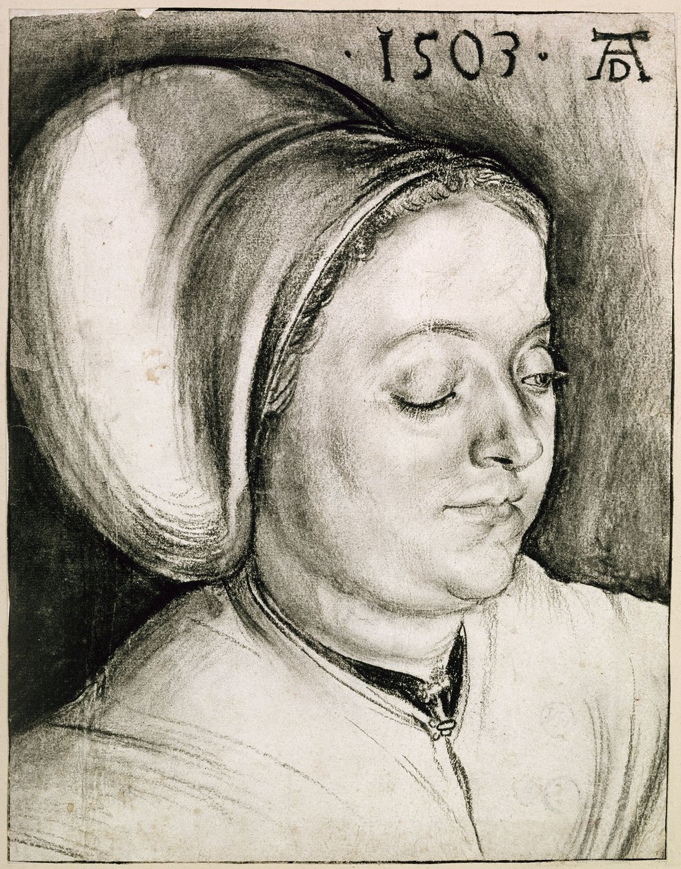 Poprsí ženy s vycpaným čepcem od Albrecht Dürer