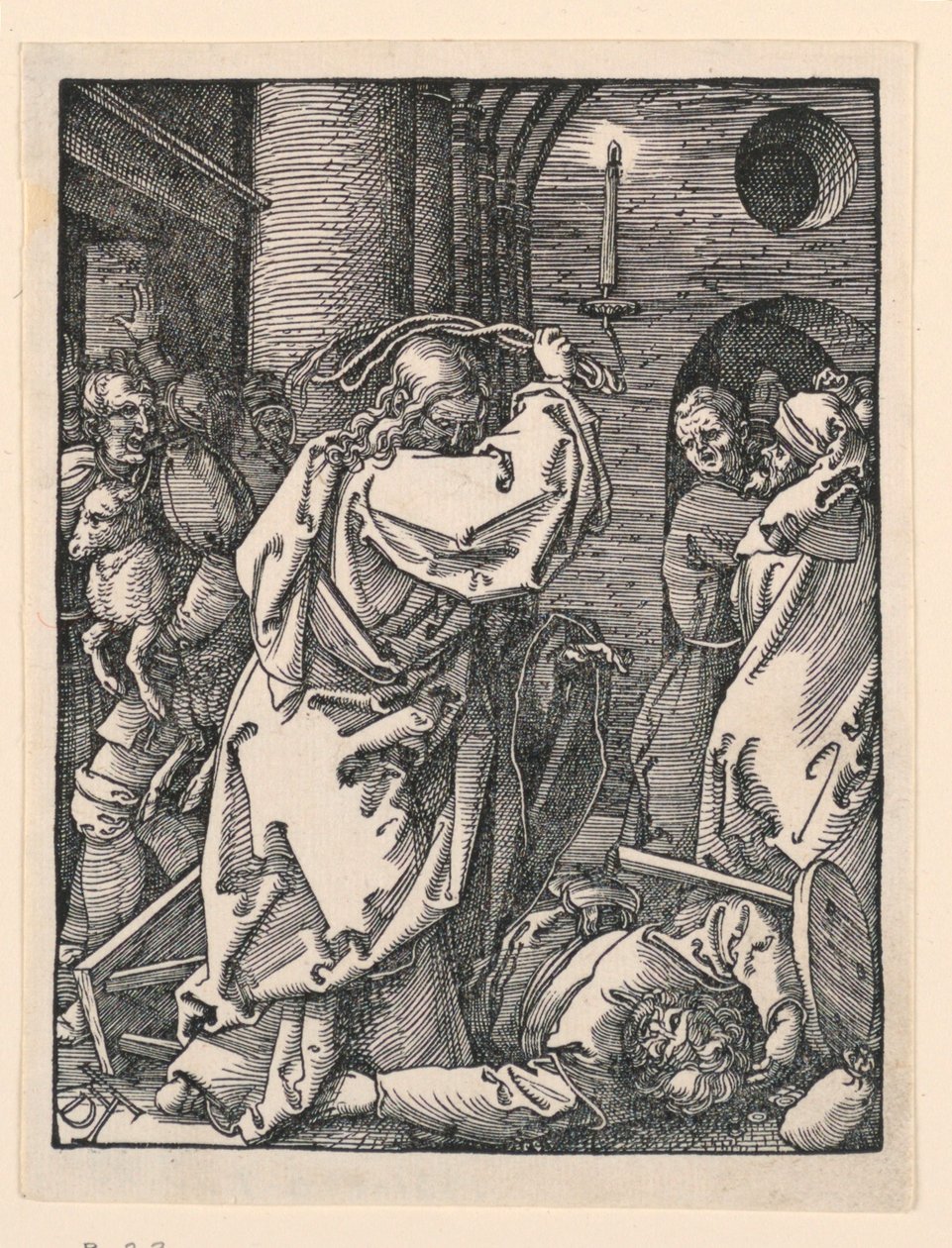 Kristus vyhání obchodníky (neboli směnárníky) z chrámu ze série Malé vášně od Albrecht Dürer