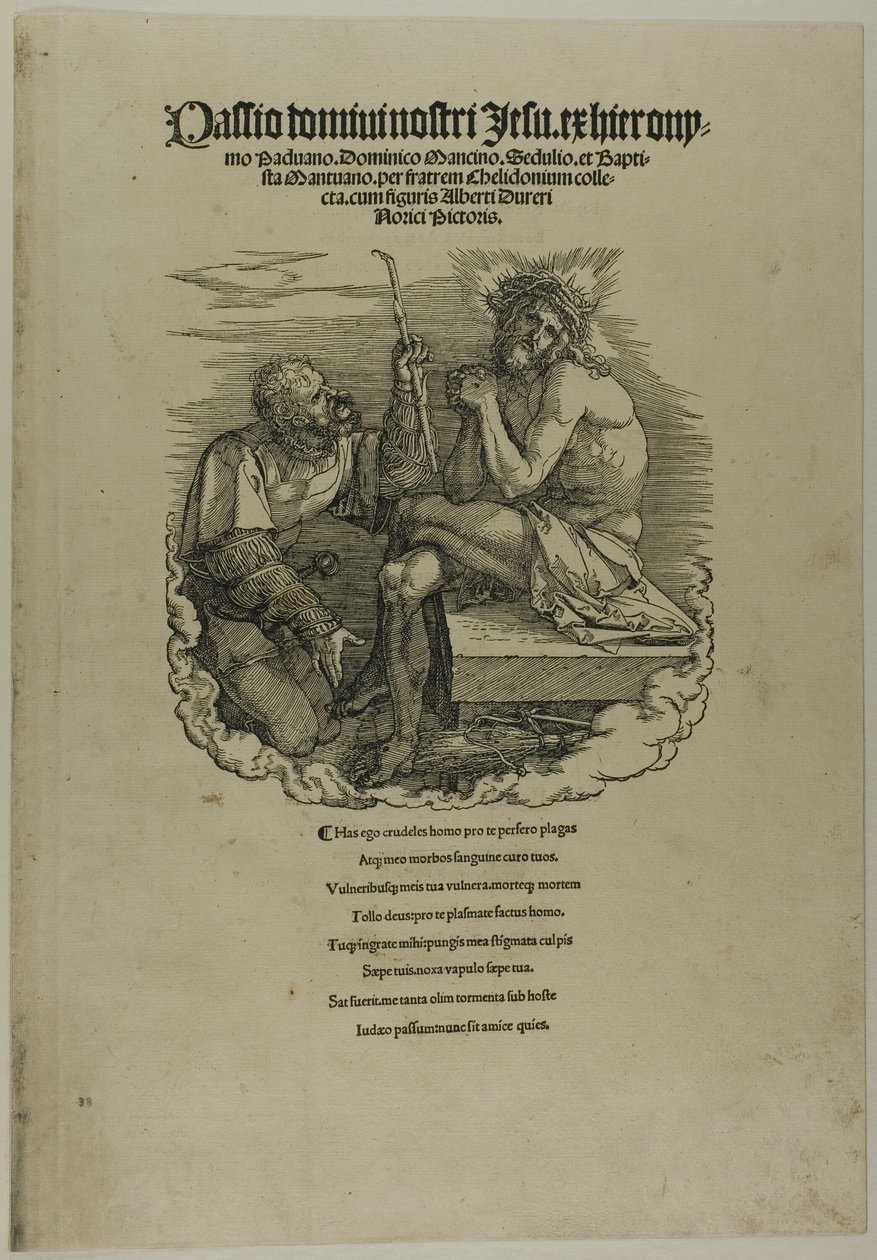 Kristus, muž bolestí, zesměšňovaný vojákem, z Velké pašije od Albrecht Dürer