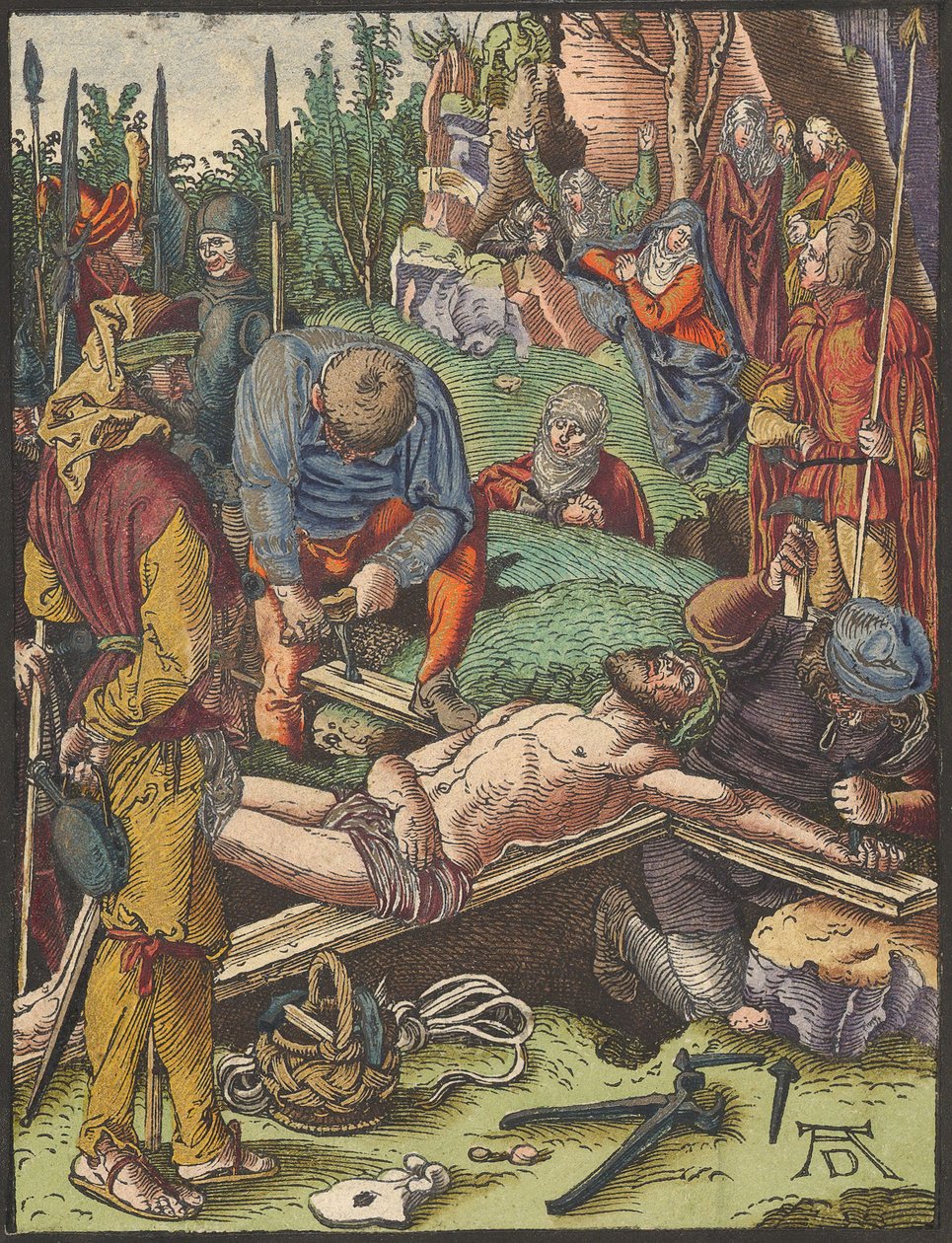 Kristus přibitý na kříž, z Malých dřevořezových pašijí.n.d. od Albrecht Dürer