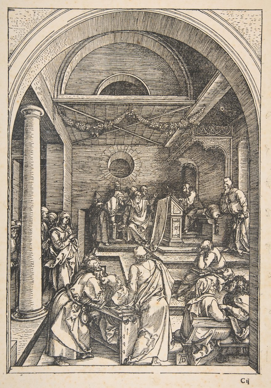 Kristus mezi lékaři, ze Života Panny, latinské vydání, 1511.n.d. od Albrecht Dürer