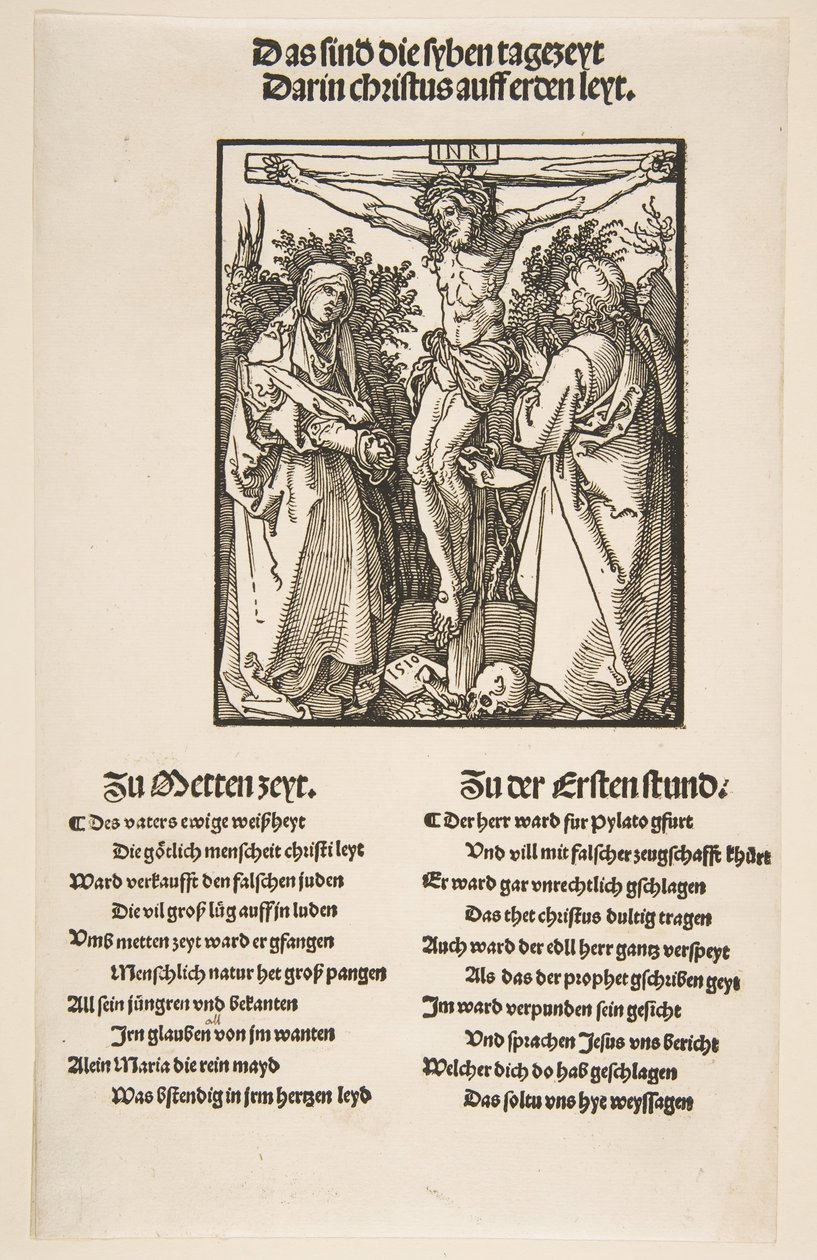 Kristus na kříži mezi Pannou a svatým Janem první list ze dvou, 1510. od Albrecht Dürer