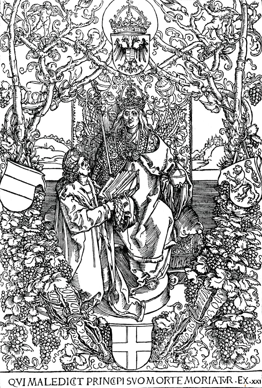 Conrad Celtes představuje svou knihu Čtyři knihy lásky Maxmiliánovi I., 1502 1906 od Albrecht Dürer