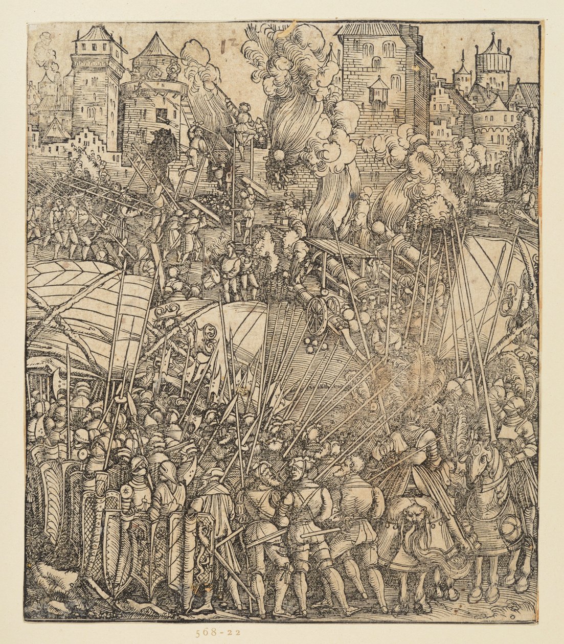 Triumfální oblouk císaře Maxmiliána I. (fragment 24b): Bitevní scéna vlevo nahoře od Albrecht Dürer