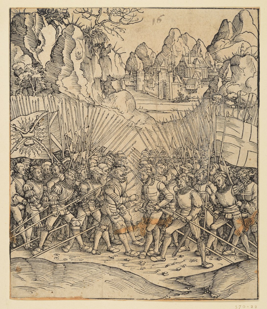 Triumfální oblouk císaře Maxmiliána I. (fragment z 24b): Bitevní scéna vlevo dole od Albrecht Dürer