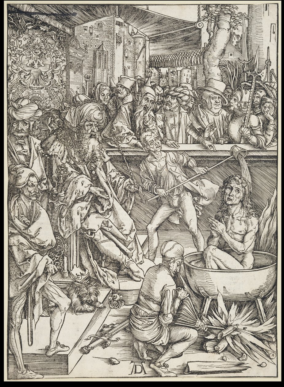 Mučednictví svatého Jana Evangelisty, ze série Apokalypsa, první německé vydání 1498 od Albrecht Dürer